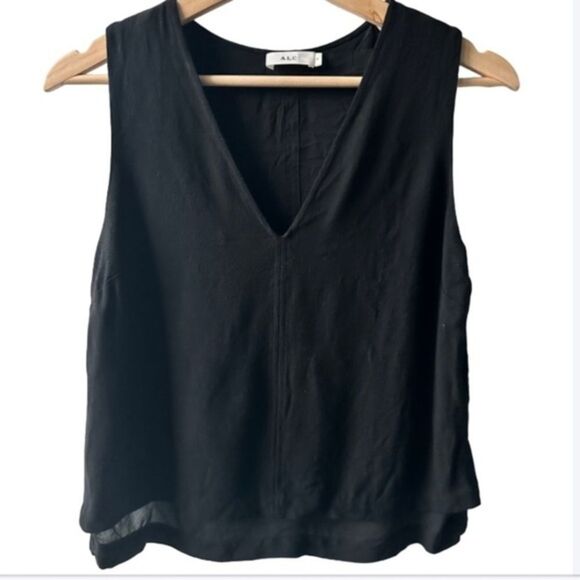 A.L.C. Black sleeveless blouse small tiered reverse hi lo designer luxury chic - Picture 1 of 3